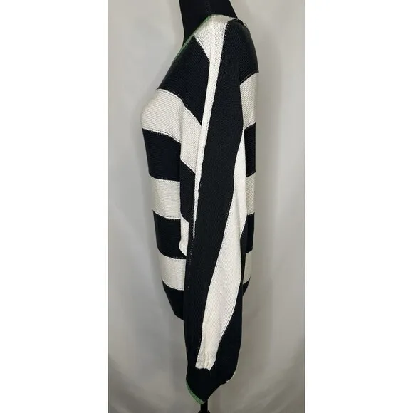 Maeve By Anthropologie Slouchy Boatneck White Black Green Sweater Women's SMALL