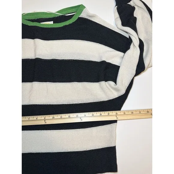 Maeve By Anthropologie Slouchy Boatneck White Black Green Sweater Women's SMALL