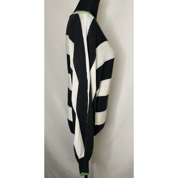 Maeve By Anthropologie Slouchy Boatneck White Black Green Sweater Women's SMALL