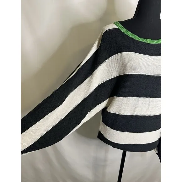 Maeve By Anthropologie Slouchy Boatneck White Black Green Sweater Women's SMALL