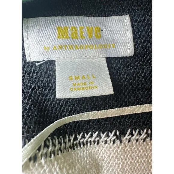 Maeve By Anthropologie Slouchy Boatneck White Black Green Sweater Women's SMALL