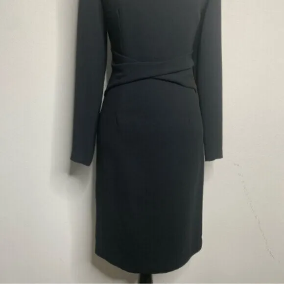 Maggy London Black Prestine Long Sleeve Boat Neck Sheath Dress