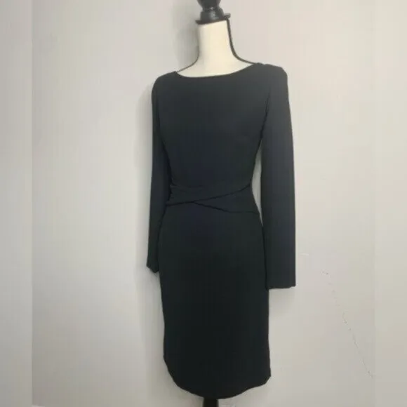 Maggy London Black Prestine Long Sleeve Boat Neck Sheath Dress