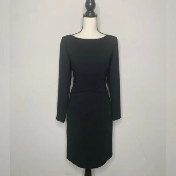 Maggy London Black Prestine Long Sleeve Boat Neck Sheath Dress