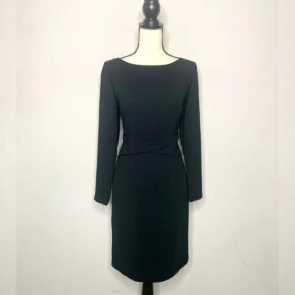 Maggy London Black Prestine Long Sleeve Boat Neck Sheath Dress