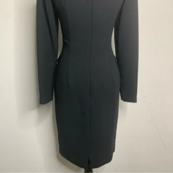 Maggy London Black Prestine Long Sleeve Boat Neck Sheath Dress