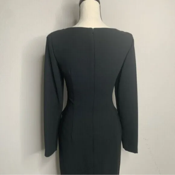 Maggy London Black Prestine Long Sleeve Boat Neck Sheath Dress