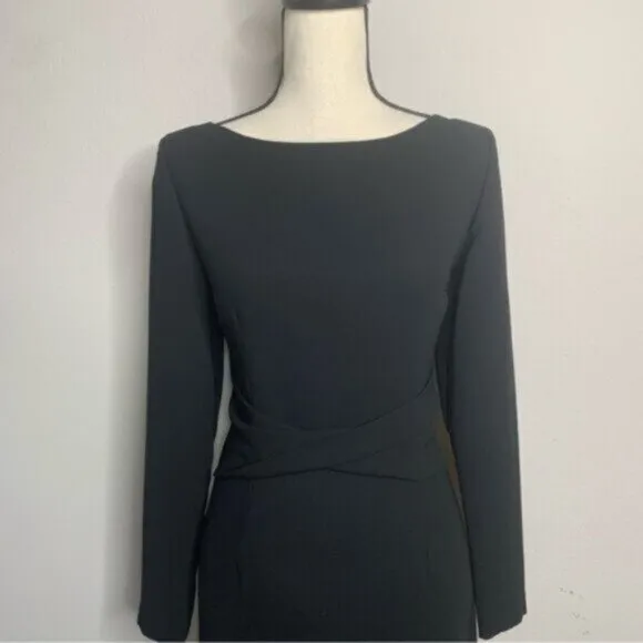 Maggy London Black Prestine Long Sleeve Boat Neck Sheath Dress