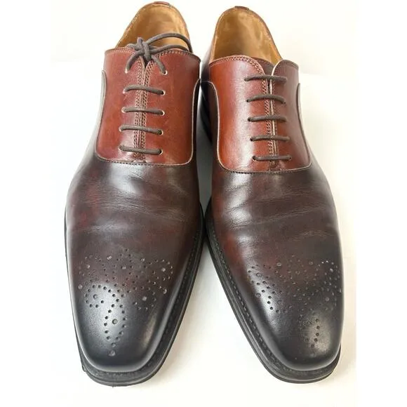 Magnanni Oxford Shoes Men's 11 Cognac Tobacco Two Tone Derby Lace Up Portugal