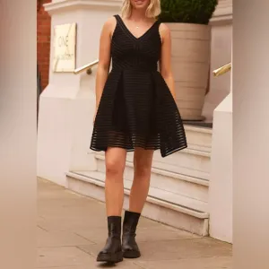 Maje Black eyelet Fit And Flare Cocktail Party Dress