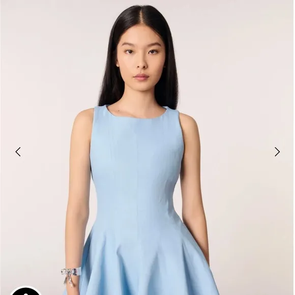 Maje Mini Flared Cotton Blue Sleeveless Dress