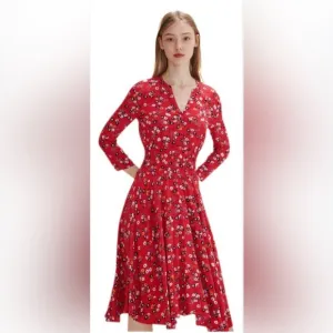 Maje Red Rayelle  Floral Print Crepe Dress - 2