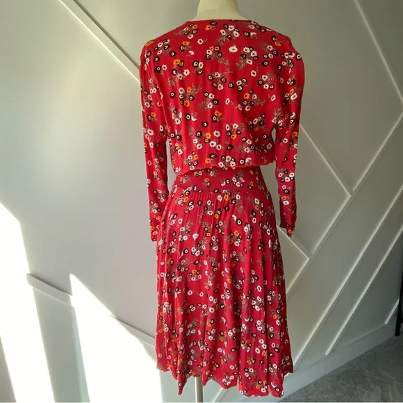 Maje Red Rayelle  Floral Print Crepe Dress - 2