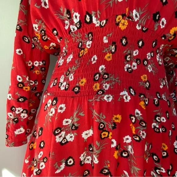 Maje Red Rayelle  Floral Print Crepe Dress - 2