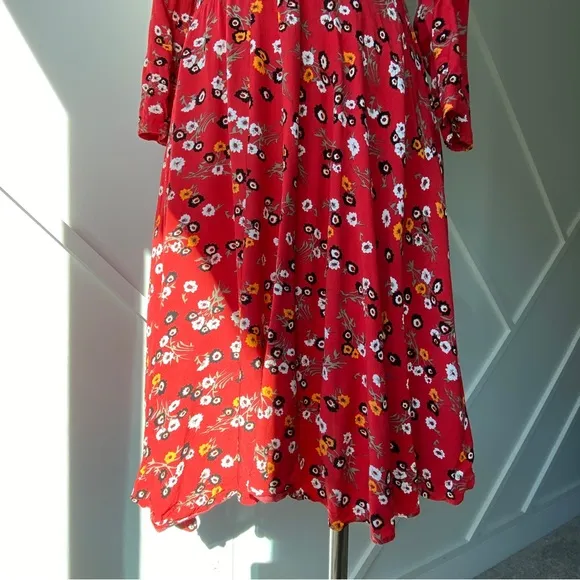 Maje Red Rayelle  Floral Print Crepe Dress - 2