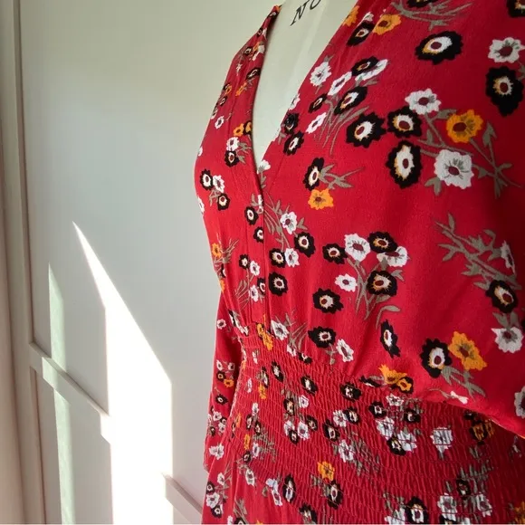Maje Red Rayelle  Floral Print Crepe Dress - 2