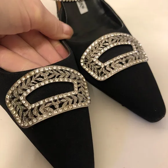 Manolo blahnik fabric black mules with crystals size 36