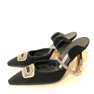 Manolo blahnik fabric black mules with crystals size 36