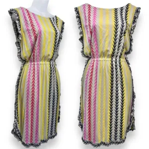 Marc by Marc Jacobs Chevron Stripe Ruffle Dress Colorful Sleeveless Size XS