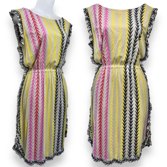Marc by Marc Jacobs Chevron Stripe Ruffle Dress Colorful Sleeveless Size XS