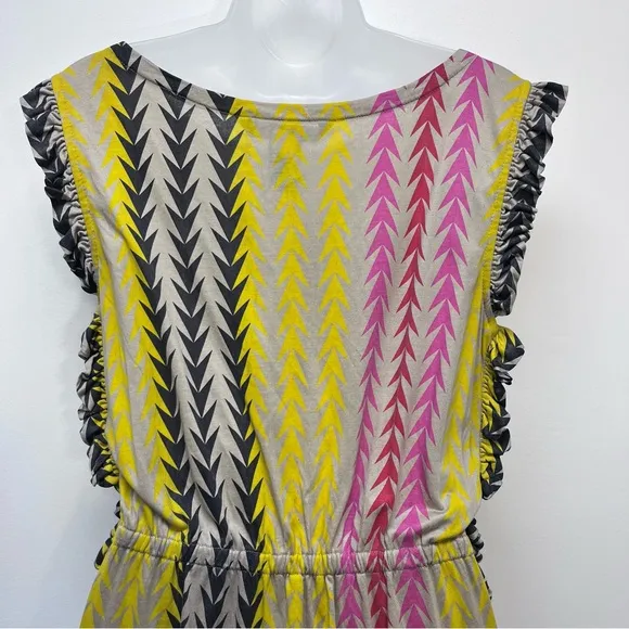 Marc by Marc Jacobs Chevron Stripe Ruffle Dress Colorful Sleeveless Size XS