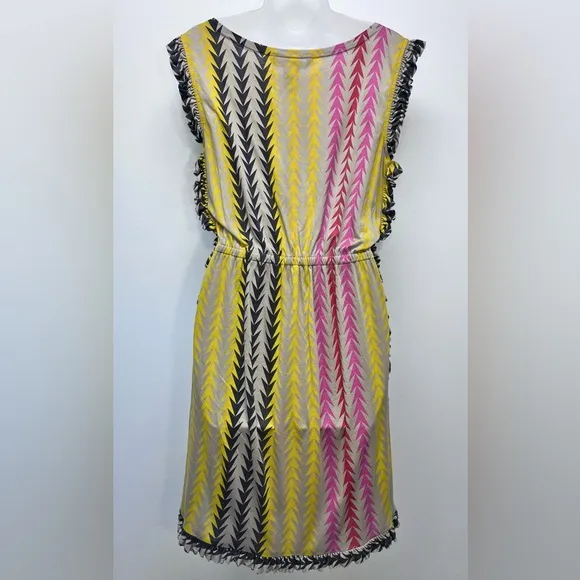 Marc by Marc Jacobs Chevron Stripe Ruffle Dress Colorful Sleeveless Size XS
