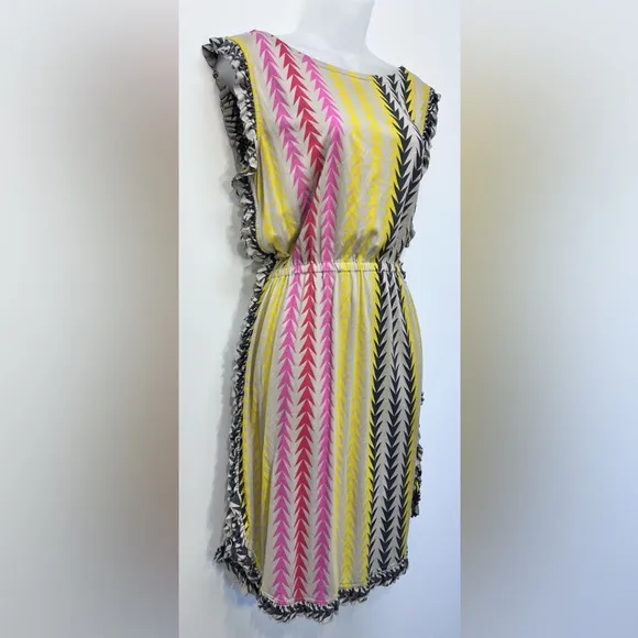 Marc by Marc Jacobs Chevron Stripe Ruffle Dress Colorful Sleeveless Size XS