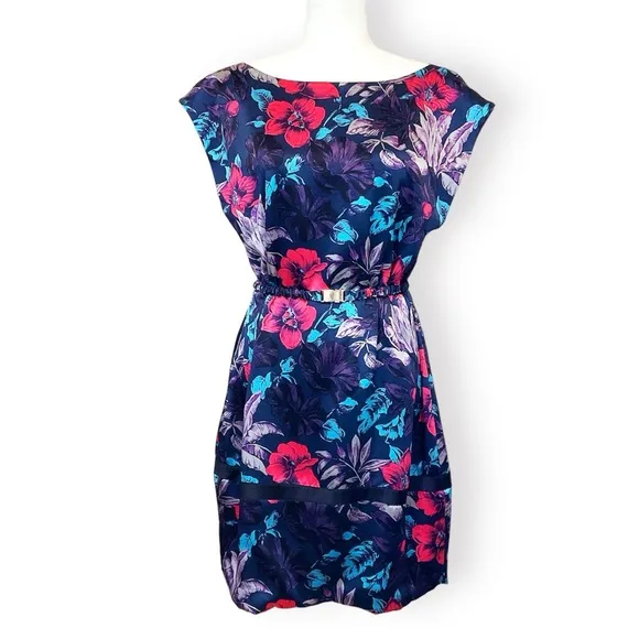 Marc By Marc Jacobs Horizon Teal Multi Silk Floral Belted Dress