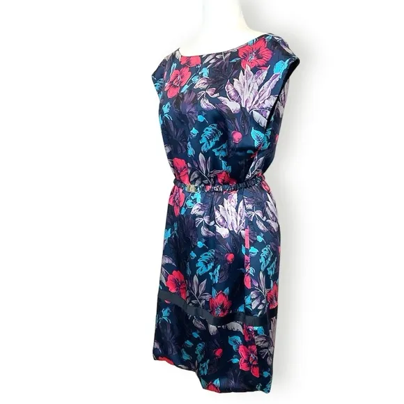 Marc By Marc Jacobs Horizon Teal Multi Silk Floral Belted Dress