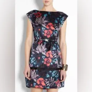 Marc By Marc Jacobs Horizon Teal Multi Silk Floral Belted Dress