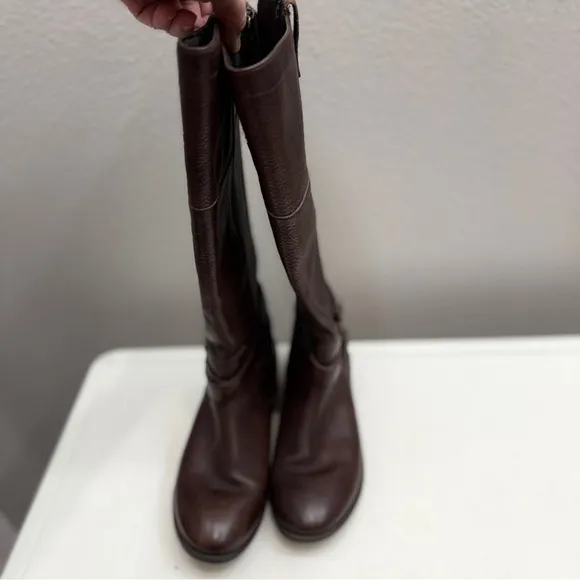 Marc Fisher Size 9 M Brown Leather Knee-High Boots Low Heel Flat Wide Calf
