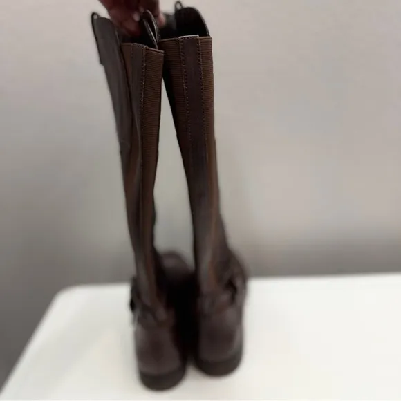 Marc Fisher Size 9 M Brown Leather Knee-High Boots Low Heel Flat Wide Calf