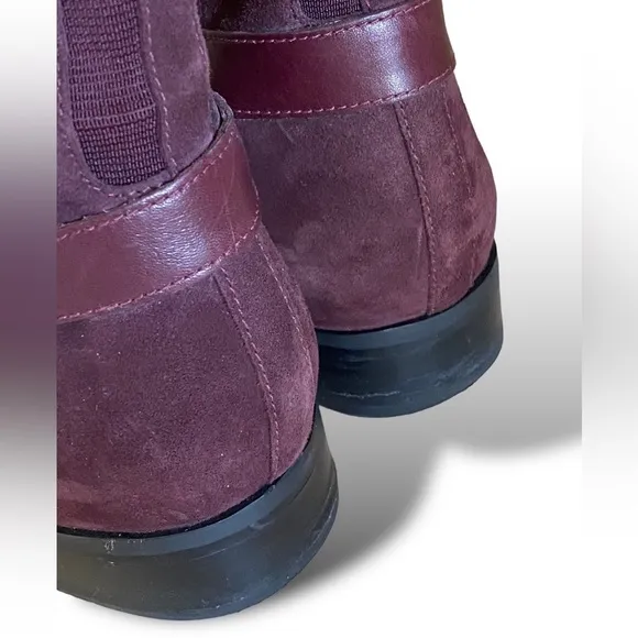 Marc Fisher Tall Riding Boots Leather Suede, 18” Size 9W Burgundy Flat ……