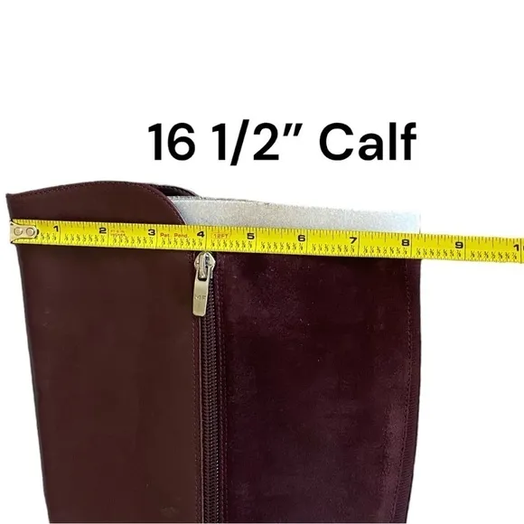 Marc Fisher Tall Riding Boots Leather Suede, 18” Size 9W Burgundy Flat ……