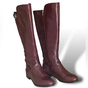 Marc Fisher Tall Riding Boots Leather Suede, 18” Size 9W Burgundy Flat ……