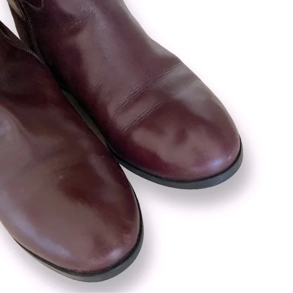 Marc Fisher Tall Riding Boots Leather Suede, 18” Size 9W Burgundy Flat ……