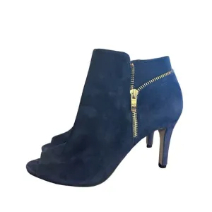 Marc Fisher Women's Blue Suede Serenity Peep Toe zip ankle wide width shoes 8W