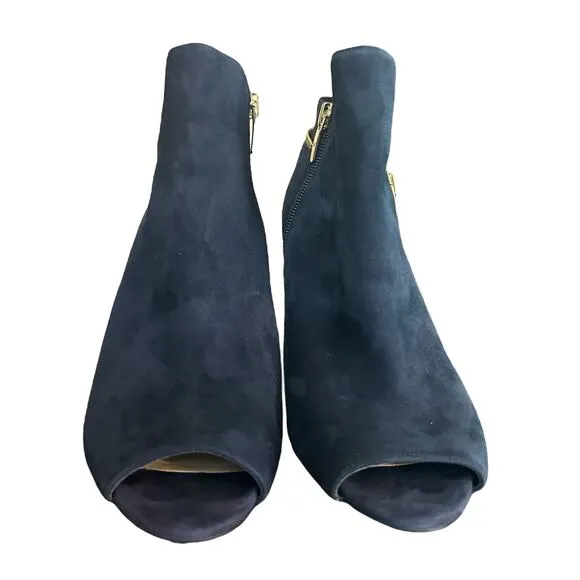 Marc Fisher Women's Blue Suede Serenity Peep Toe zip ankle wide width shoes 8W