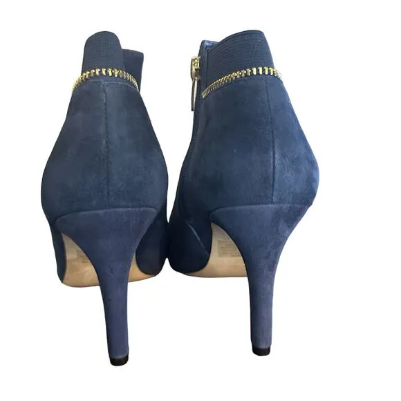 Marc Fisher Women's Blue Suede Serenity Peep Toe zip ankle wide width shoes 8W