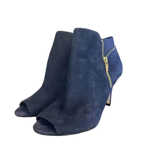 Marc Fisher Women's Blue Suede Serenity Peep Toe zip ankle wide width shoes 8W