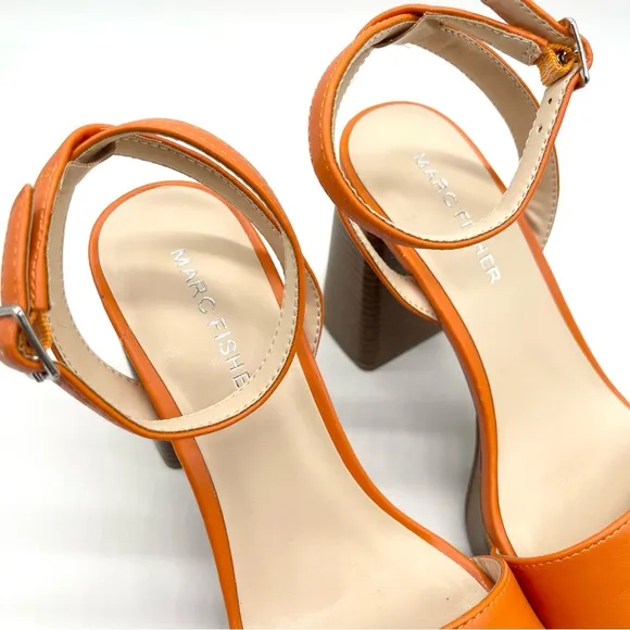 Marc Fisher Women's Orange Block Heel Ankle Strap Dress Sandals 6