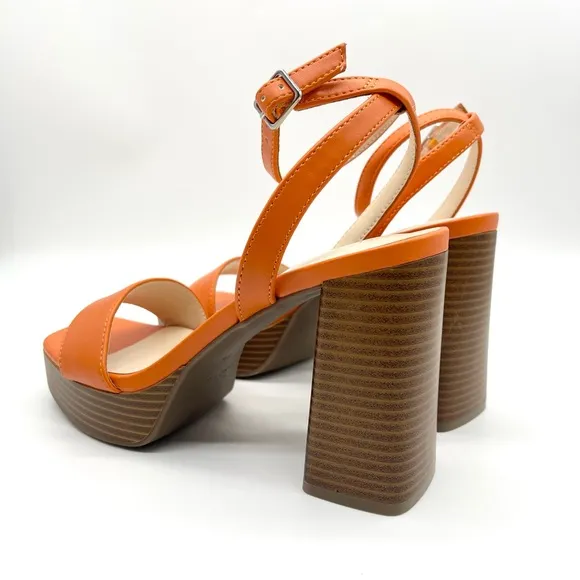 Marc Fisher Women's Orange Block Heel Ankle Strap Dress Sandals 6