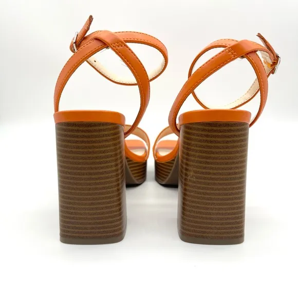 Marc Fisher Women's Orange Block Heel Ankle Strap Dress Sandals 6