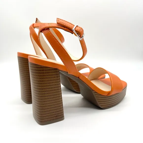 Marc Fisher Women's Orange Block Heel Ankle Strap Dress Sandals 6
