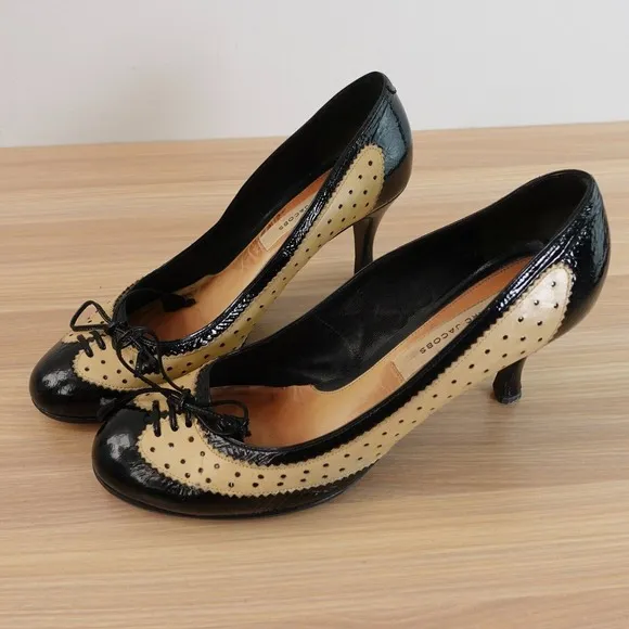 MARC JACOBS Shoes 38.5 Pump Heels Leather Oxford 7.5 Y2K Preppy Two Tone ITALY