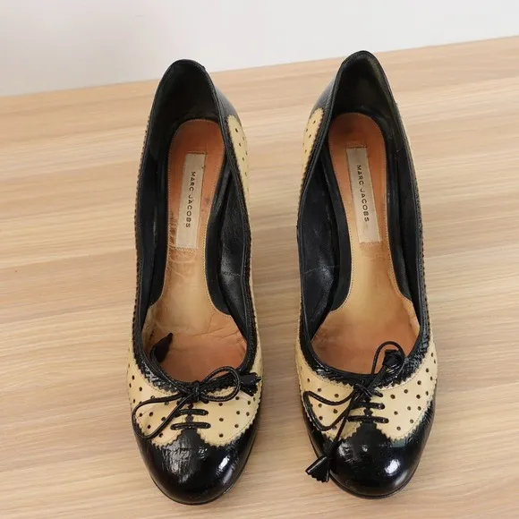 MARC JACOBS Shoes 38.5 Pump Heels Leather Oxford 7.5 Y2K Preppy Two Tone ITALY