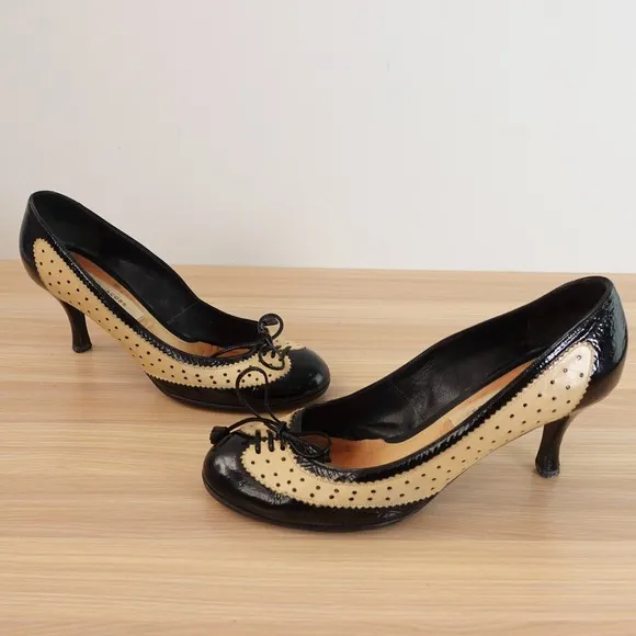 MARC JACOBS Shoes 38.5 Pump Heels Leather Oxford 7.5 Y2K Preppy Two Tone ITALY