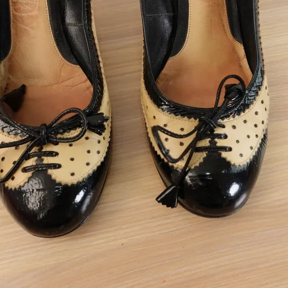 MARC JACOBS Shoes 38.5 Pump Heels Leather Oxford 7.5 Y2K Preppy Two Tone ITALY