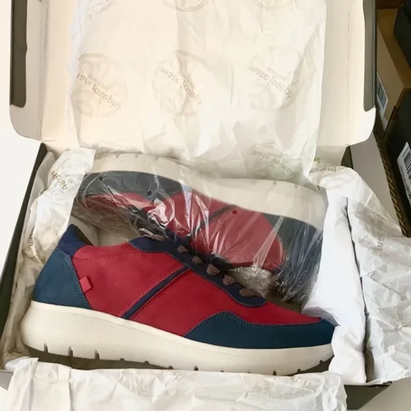 Marc Joseph Womens Gramercy Blue Red Leather Suede Nubuck Fashion Sneaker 10