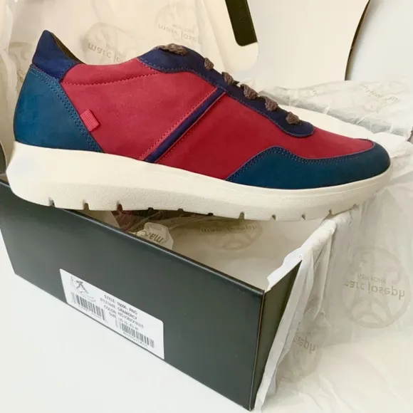 Marc Joseph Womens Gramercy Blue Red Leather Suede Nubuck Fashion Sneaker 10